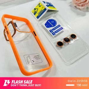 Ekcam 2024 รูปแบบใหม่ 2in1 เคสไอโฟน พร้อมฟิล์มเลนส์ เคสไอโฟนแบบมีขาตั้ง โชว์โลโก้ วงเล็บกลวง for 15 14 13 12 11 Pro Max Promax ชูบกันกระแทก พับได ที่วงการ์ตูน mobile phone case