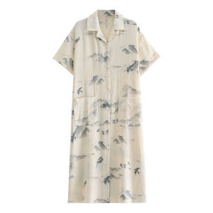 yuenei | Pure Cotton Summer Sleepwear Womens Style Long Sleeveless Shirt Cardigan Casual Home Clothes Large Size Button Decoration