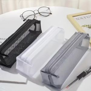 Mesh Pencil Case Transparent Pens Pouch Cute Simple Aesthetic Bag Organizer Office School Supplies for Student Stationary