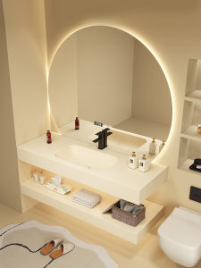 Cream Style Stone Plate Hot Bend Whole Washbin Bathroom Cabinet Combination Solid Wood Bathroom Corian Washstand Washbasin