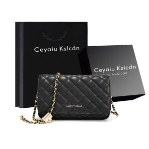 กระเป๋าสะพายข้างสีดำสำหรับผู้หญิง กระเป๋าสะพายไหล่ทรงสี่เหลี่ยมเล็กแบบหนัง PU พร้อมโซ่ กระเป๋าสะพายข้างแบบลำลอง