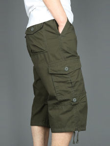 Summer Ice Silk Loose Seven-Five Pants Mens Casual Mid-Pants Rollable Edge Five-Work Shorts Thin Quick-Dry Polyester Fiber