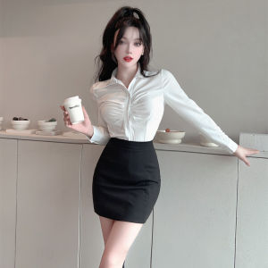 Elegant High Waist Button up Shirt And Skirt Set Leisure Spa Hotel Foot Massage Uniform Long Sleeve Short Skirt Workwear