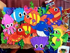 สัตว์ทะเล แสนสวย 1ชุดมี13ชิ้น งานกระดาษสีแข็ง