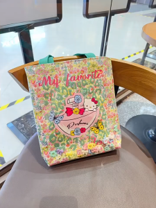 Hand made KT Cute Cartoon Large Capacity Transparent Quicksand Tote Bag Printed Cosmetic Handbag Shoulder Tote