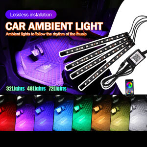 RGB LED 8 Color Car Foot Light 36/48/72 LED Atmosphere Light for Car USB Port Led Strip Light RGB App Control
