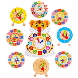 Wooden Digital Geometry Clock Toy Set Wooden Simulation Educational Mini Clock For Kids Learning Wooden Montessori Toys For Children