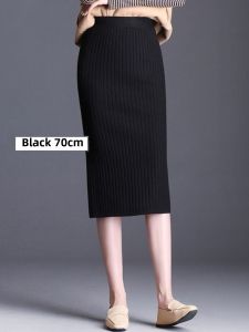 Thickened Knitted Mid-Length Half Skirt High Waist Wrap around Skirt Womens Autumn Winter Long Skirt Open Slit Woolen Skirt