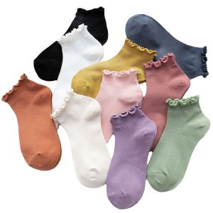 Missyou ถุงเท้าข้อจีบ สีพาสเทล สไตล์ญี่ปุ่น สำหรับผู้หญิง Women socks