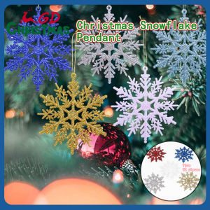GD Christmas 10/12PCS 10/14.5CM Gold Silver Glitter Powder Snowflake Xmas Ornaments Pendant Christmas Tree Party Decor