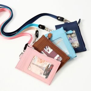 UUMIR PU Leather Card Badge Holder with Neck Lanyard Zipper Bag Card Bag High Quality Coin Purse Student