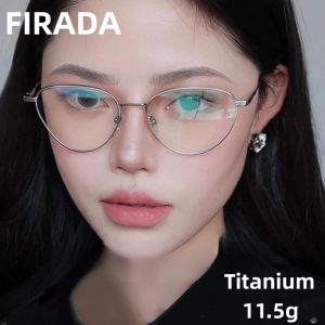 Firada thời trang thoải mái kính sang trọng Titan nguyên chất mắt mèo kính mắt kính mắt theo toa quang khung phụ nữ 30885-c