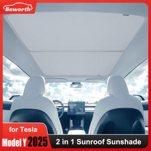 for Tesla Model Y 2025 Sunshades Roof Ice Cloth Buckle with Storage Heat Insulation Foldable Front Rear Skylight Sunroof Shade