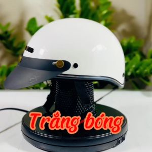 Nón bảo hiểm nửa đầu RONA haly viền bạc trắng bóng mũ xe máy freesize dành cho nam nữ - Nón Trùm