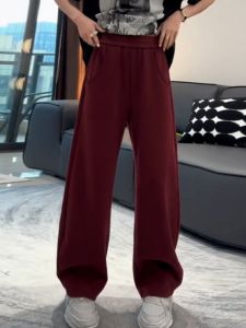 Wang Aego Womens High Waist Loose Fit Casual Sweatpants Deep Wine Red Color Versatile Banana Long Pants Autumn New Style