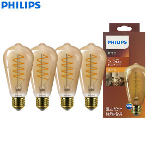 Philips | Philips LED ST64 E27 Decorative Light 5.5W(=25W) Classic Filament Bulbs Dimmable 220-240V Lamps 2000K Soft Warm Amber Gold LED