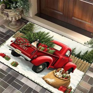 VIKAMA Buffalo Check Christmas Doormat Plaid Pattern Festive Slogan Rug Non-Slip Entryway Mat Bedroom Holiday Decorative Rug