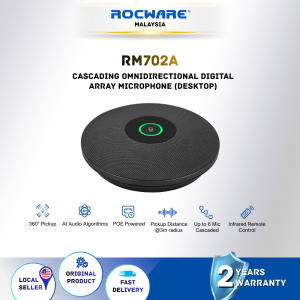 ROCWARE RM702 Cascading Omnidirectional Digital Array Microphone (Desktop or Ceiling Mounted) | 360° Pickup | Up to Six Mic Cascaded | POE-powered | AI Audio Algorithms | Infrared Remote Control | Flexible Installation Options