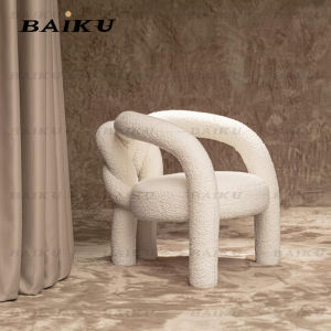 Nordic Style Creamy Leisure Chair Sheepskin Fabric Artistic Sofa Chair Bedroom Makeup Chair Living Room Sample Room Single Chair