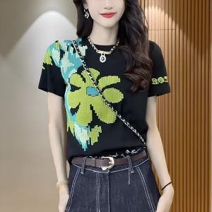 Short Sleeve T-Shirt Women 2024 Summer New Arrival Print Foam Design Fashion Western Style Slimming Casual All-Matching Tops