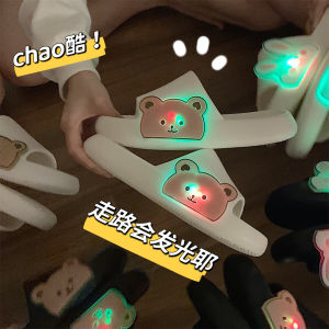 Dép Lê Hình Gấu Đèn Flash Phát Sáng Đáng Yêu Đi Ra Ngoài Cặp Đôi Sọc Mảnh Dép Lê Đi Trong Nhà Chống Trượt Chống Mùi EVA Mùa Hè Cho Nữ Nam