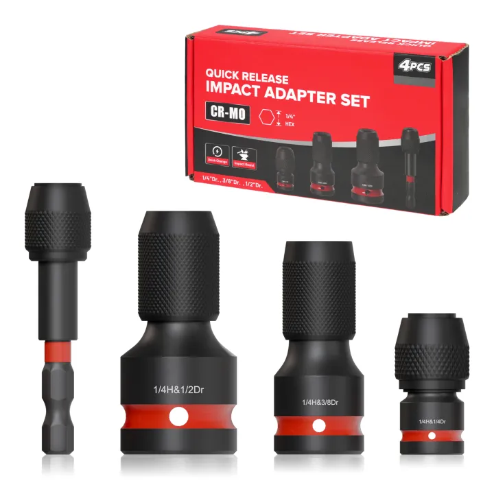 4pcs Impact to 1/4 Hex Converter, 1/2 3/8 1/4 Inch Square Drive Sockets, Impact Wrench Adapter for Ratchet Wrench Drivers