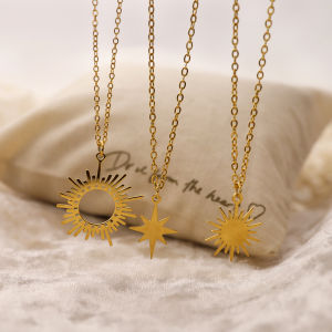 BESFOME Stainless Steel Womens 18K Gold Plated Chain Sunflower Hexagram Star Necklace