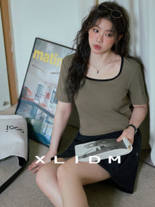 Elastic Breathable Large Size Womens T-shirt Short Sleeve Dovemill Cotton Square Collar Summer Versatile Shoulder Level