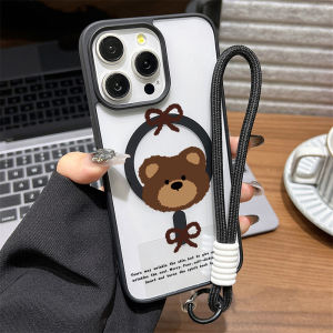 เคสโทรศัพท์แบบแม่เหล็กพร้อมสายคล้องคอสุดหรู สำหรับ iPhone 17 Pro 16 Pro Max 13 11 15 14 12 17promax ป้องกันการกระแทก ผลิตจากอะคริลิกด้านลายหมี