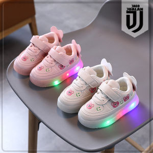 Sepatu Sneakers Lampu LED Anak usia 1 2 3 4 5 6 tahun / Sepatu Kets Tali Perekat Anak Cewek Motif Teddy Bear / Sepatu MENYALA Anak Balita Perempuan Fashion Sporty / Sepatu Baby Casual Wanita Motif Beruang Lucu / Sepatu Running Anak Fashion Lampu LED Smile