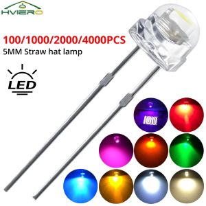 F5 5mm Straw Mini Hat Emitting Diode Ultra Bright Water Clear Light Bead White Blue Green Yellow Red Wide Angle LED Bulb