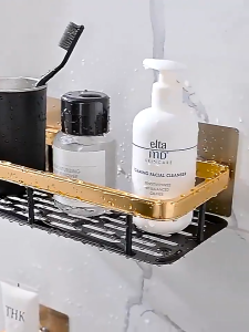 MINIMA Bathroom Organizer Gold Rack | No Drill Shampoo Cosmetic Corner Storage Shelf