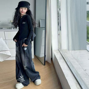 MPW | ชุดเด็กผู้หญิงฤดูใบไม้ผลิและฤดูใบไม้ร่วง ชุดเด็กผู้หญิงสไตล์ลำลอง เสื้อแขนยาวและกางเกงยีนส์สองชิ้น