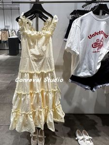 Summer New Sweet Style Womens Dress Tulle Ruffle Strapless Cake Skirt Cotton Polyester Blend Material No Sleeve