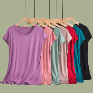 Modal Loose round Neck Base Shirt plus Size Inner Wear Women Summer Short Sleeve Thin Style T-Shirt Pure Color Slimming Top