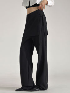 High Waist Wide Leg Pants Womens Fake Two-Piece Micro Flared Trousers Casual Commute Style Pure Color Zipper Straight Cut