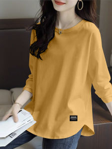 Áo Thun Cotton Dài Tay Cho Nữ Mùa Thu 2024 Cổ Tròn in Họa Tiết Dáng Rộng Thoải Mái Chất Liệu Cotton Nguyên Chất