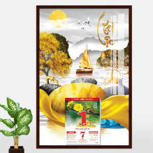 Lịch tết 2026 lịch phong thủy tráng gương bằng gỗ Hươu Tài Lộc có gắn bloc lịch