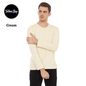 Kaos Polos Pria Oneck Lengan Panjang Bahan Katun Combed 30s Warna Cream