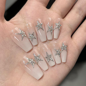 Sparkling Stars Galaxy 2025 New Style Flashing Diamond Long Handmade Wearable Nails High-End Sensation Nail Art