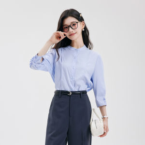 Yellow Womens Round Neck French Style Professional Shirt