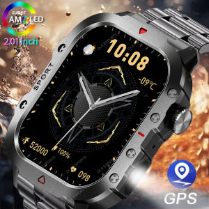 New Military GPS Smart Watch Men 2.01 Inch Screen Flashlight Health Monitor Waterproof Outdoor Sports Bluetooth Calls Smartwatch
