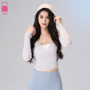 Yile Gal Power Elf Witch Hooded Ruched Blouse Cross Open Collar Thin Fitness Clothes Long Sleeves Tops