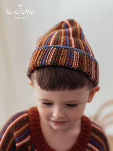 Lelejove Nordic Style Knitted Hat for Children Boys Girls Cute Rainbow Woolen Cap Non Adjustable round Top Knitted Hat