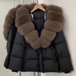 Reality Fur Jacket Real Fur Collar Duck Down Coat Female Winter Hooded Warm Fox Fur Coat Women Natural Raccoon Fur Puffer Jacket