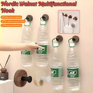 Multifunctional Walnut Hook Punch-Free Strong Load-Bearing Hook Bathroom Wardrobe Wooden Hangers