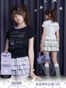 เสื้อยืดแขนสั้นลายผีเสื้อสีดำและสีขาว SagiDolls สำหรับเด็กผู้หญิง ทรงเข้ารูป ระบายอากาศได้ดี ระบายความชื้นได้ดี ฤดูร้อน 2025