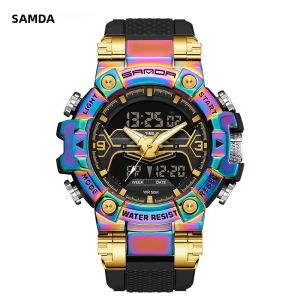 Đồng Hồ Quân Sự Kỹ Thuật Số Sang Trọng Dành Cho Nam SANDA 3186 Với Màn Hình Tương Tự Dây Đeo TPU Chống Nước Chống Sốc Đồng Hồ Đeo Tay Thạch Anh Thể Thao