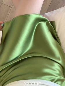 Satin Feel Acetate Half Skirt With Side Invisible Zipper