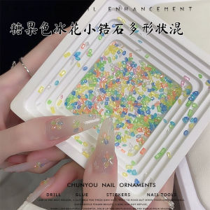 Nail Art Decorations Mini Ice Crack Pattern Mixed Nail Zirconia through Bottom Candy Color Ice Flower Blue Green Yellow